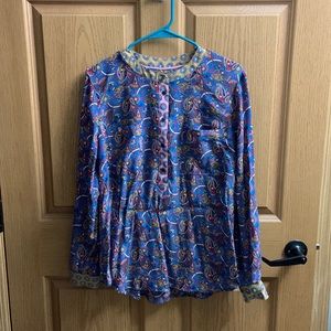 Silk Boden paisley half button top.